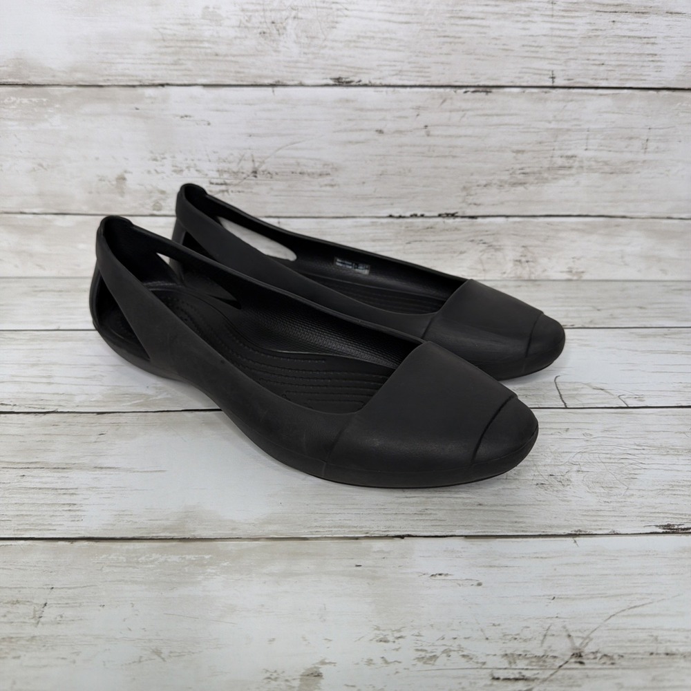 Crocs Sienna Ballet Flats Black Iconic Comfort Rubber Work Slip On Shoes Size W9